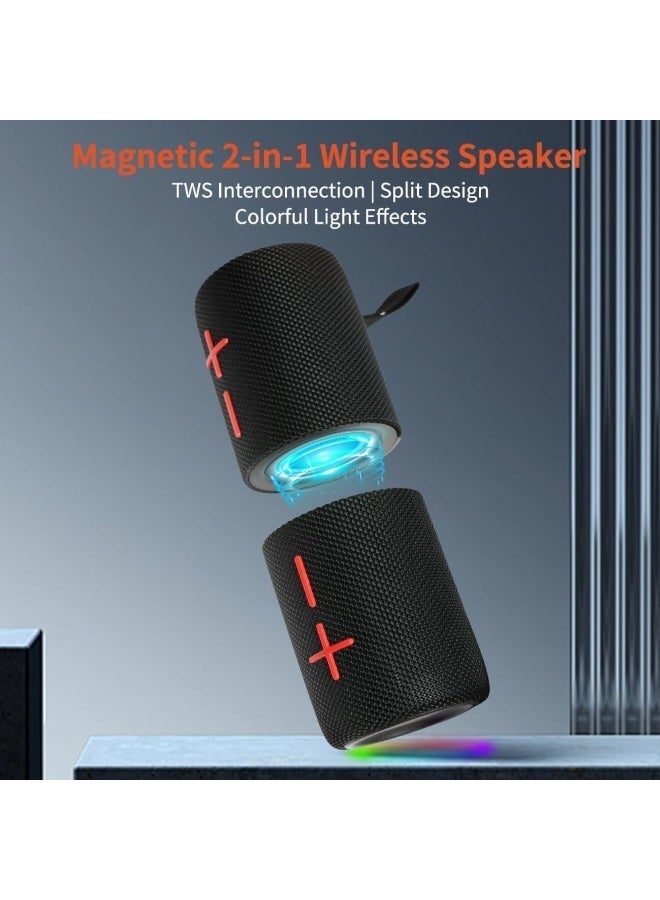 Cyboris 2 in 1 Magnetic Splittable Bluetooth Speaker, TWS Portable Wireless Speaker with 20W Heavy Bass, IPX6 Waterproof RGB Lighting, 24H Playtime for Party, Outdoor, Travel, Gaming - Image 2